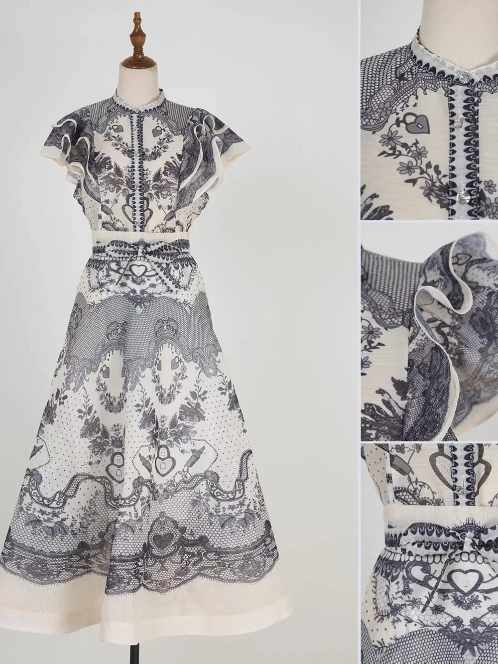 Designer-Style Black Ruffled Two-Piece Dress Set - Picture 9 of 10